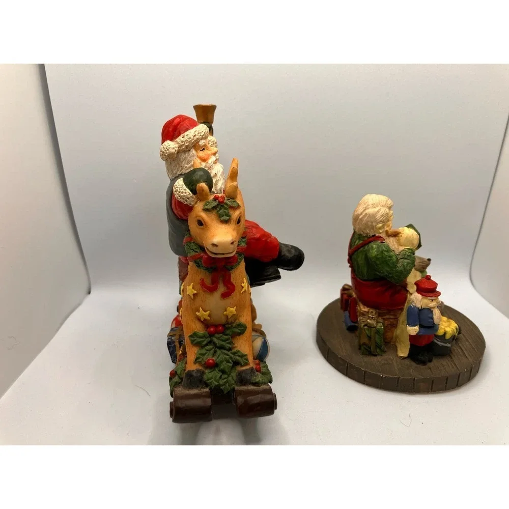 Christmas Santa‎ Figures Lot of 2 Rocking Reindeer Workshop Vintage St. Nick